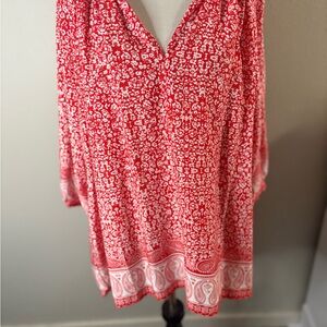 Jones New York Women's 3X Flowy Orange Boho Comfy Blouse